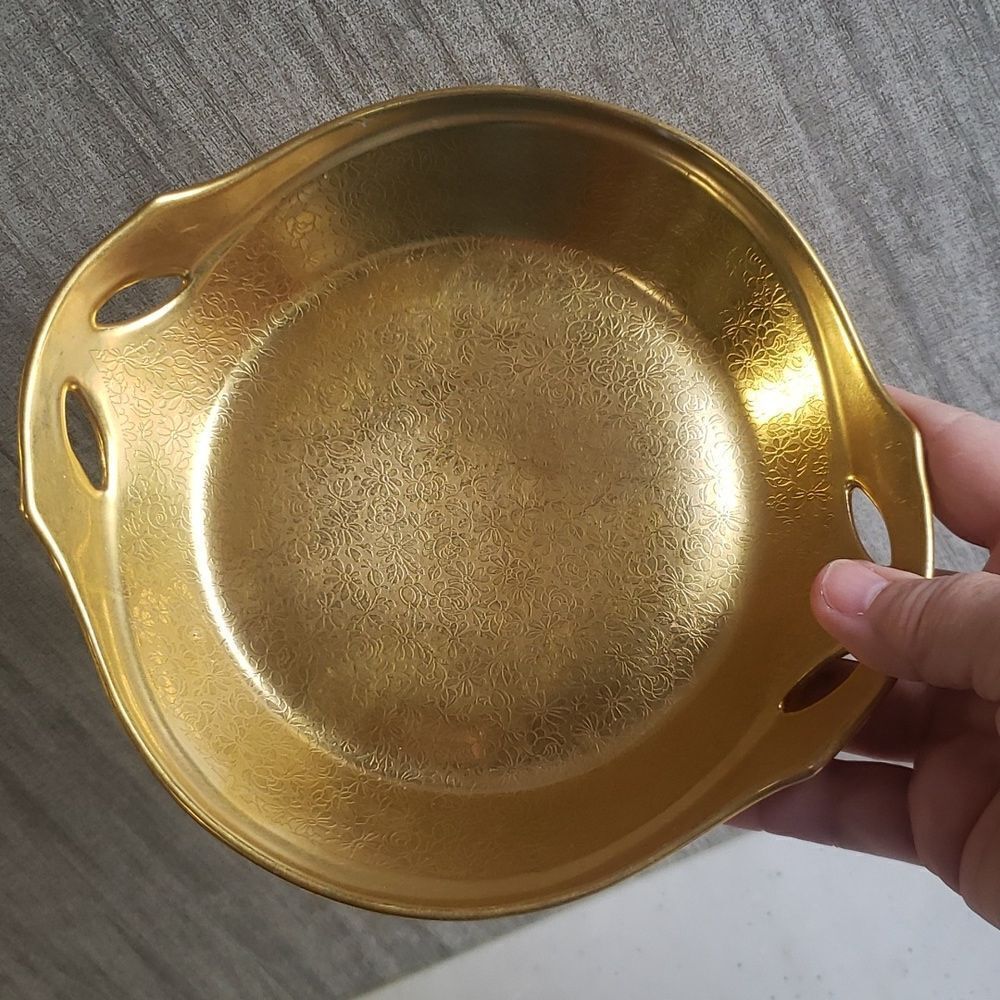 Beautiful Pickard China 24k Gold Encrusted Etched Daisy Rose Handled Candy Dish - Picture 5 of 10